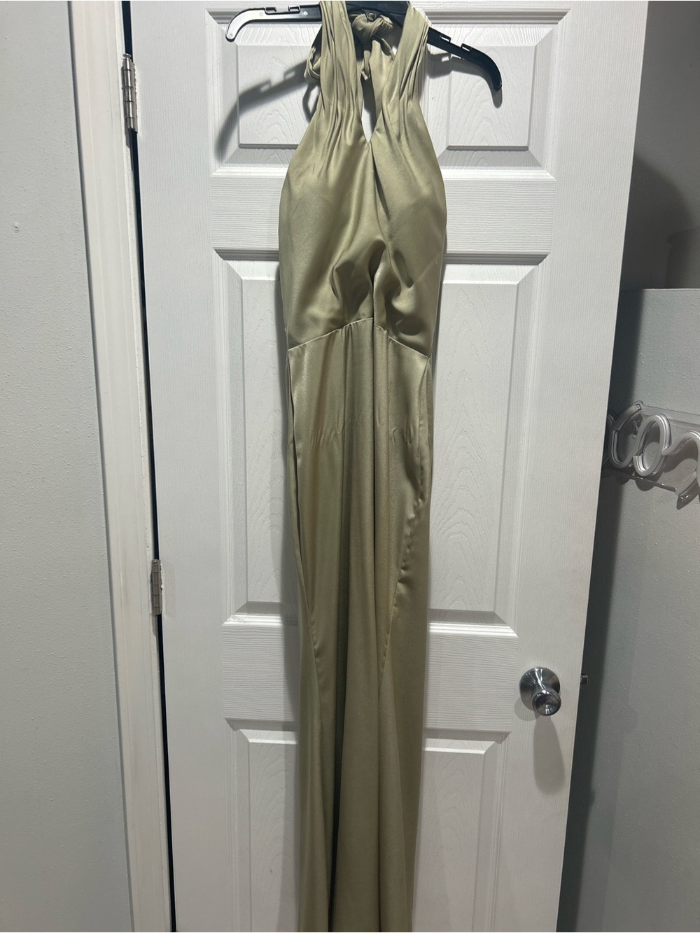 Satin Halter Gown in Olive Green